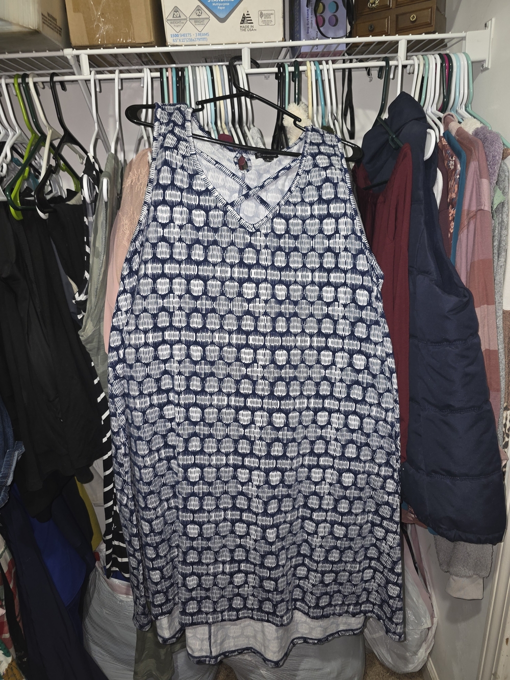 new directions Navy and White Printed Crisscross Midi Dress